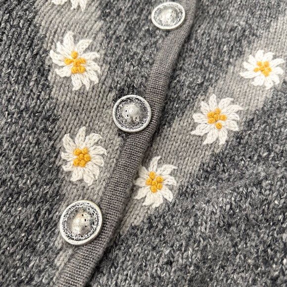 Vintage Country Blue Wool Blend Daisy Print Cardigan in Gray Women's Size M - Picture 10 of 17